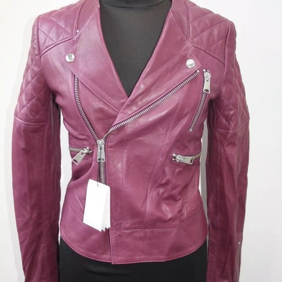 Anine Bing Lambskin Burgandy Biker Jacket S - Picture 3 of 6